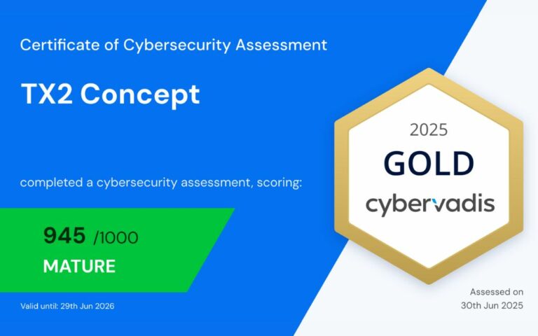 TX2 CONCEPT obtient la médaille d'or CyberVadis pour la cybersécurité