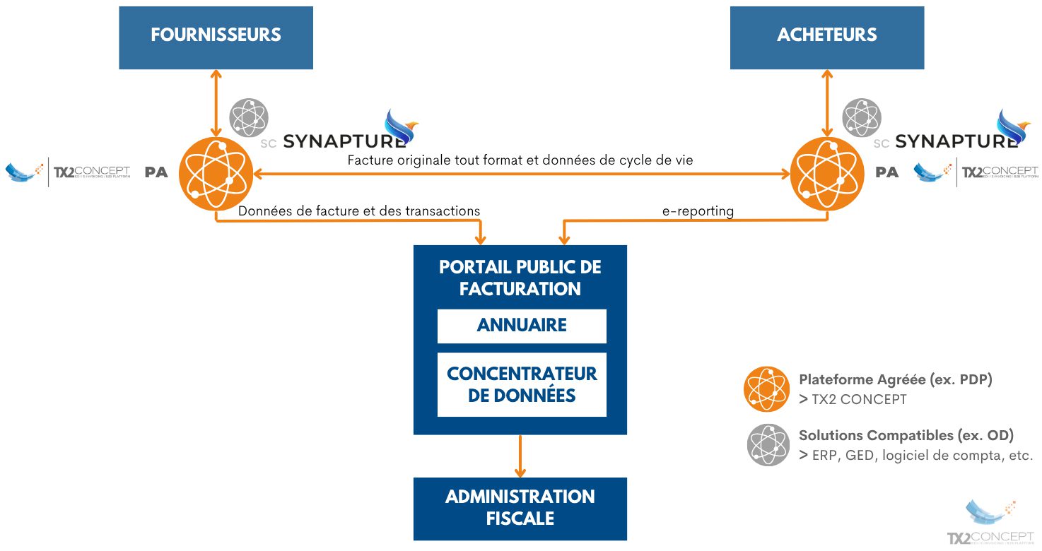 Schéma de fonctionnement du partenariat TX2 CONCEPT et Synapture